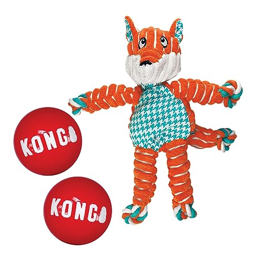 KONG - Floppy Knots Fuchs und 2 Signature Bälle - für große Hunde von KONG