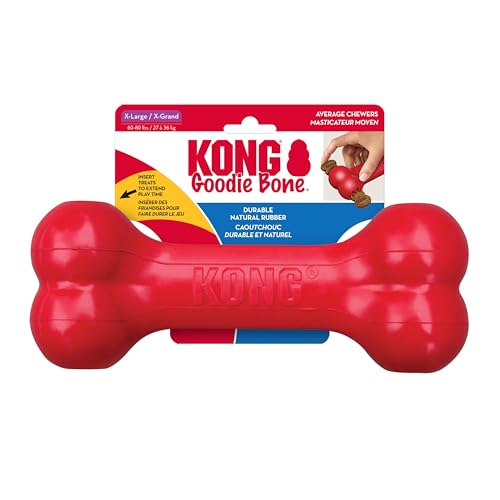 KONG Goodie Bone – Klassischer langlebiger Hundeknochen aus Naturkautschuk, unterstützt geistiges Engagement – Leckerli-Dosierung – Rot – für extra große Hunde von KONG