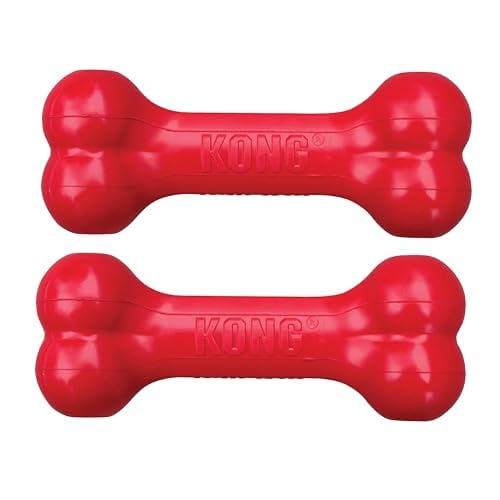 KONG Goodie Bone - Klassischer langlebiger Hundeknochen aus Naturkautschuk, unterstützt geistiges Engagement - Leckerli-Dosierung - Rot - für kleine Hunde (2 Stück) von KONG