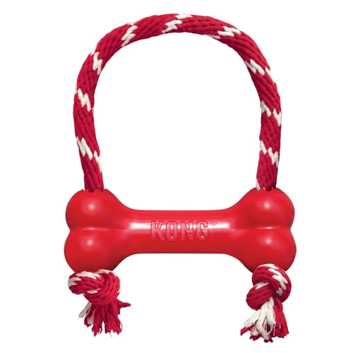 KONG Goodie Bone mit Seil - Klassischer strapazierfähiger Hundeknochen aus Naturkautschuk - Leckerlispender - Für Mittelgroße Hunde - Rot von KONG