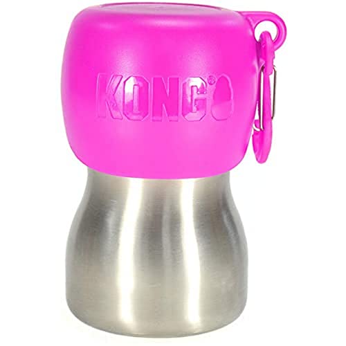 KONG H2O Wasserflasche und Futternapf, Edelstahl, 270 ml, Pink von KONG