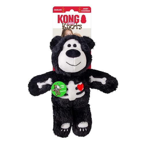 KONG Halloween Wild Knots Bear Dog Toy - Plüsch Quietschende Bär mit verknotendem Seil Skelett zum Kauen, Schütteln und Kuscheln - Verschiedene Farben, minimale Füllung, gruseliger Spaß (Medium/Large) von KONG