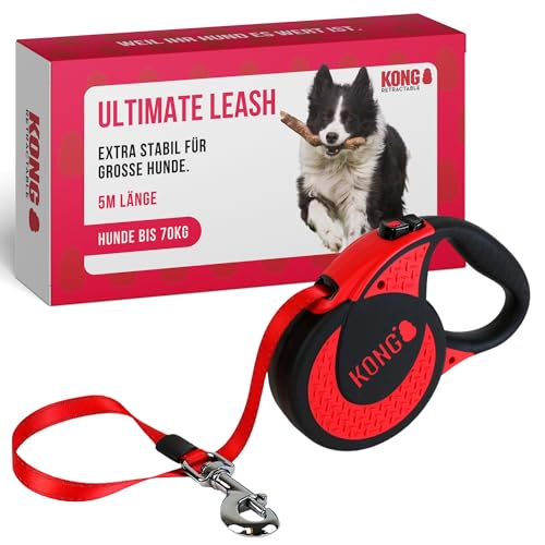 KONG Rollleine in 5m Länge I Hundeleine für große Starke Hunde bis 70kg I Größe XL I Lange Hundeleine mit Break & Lock System in rot I Komfortable Hunde Leine mit Softgriff & reflektierendem Gurt KONG Rollleine in 5m Länge I Hundeleine für große Starke Hunde bis 70kg I Größe XL I Lange Hundeleine mit Break & Lock System in rot I Komfortable Hunde Leine mit Softgriff & reflektierendem Gurt von KONG