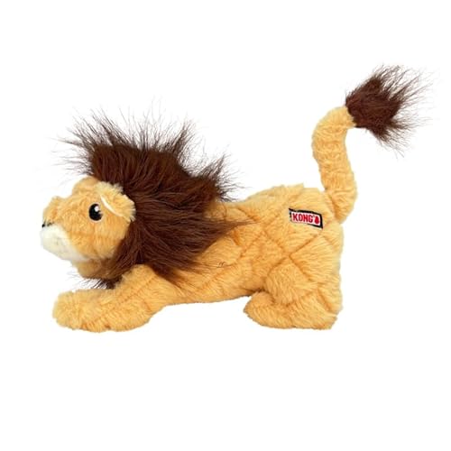 KONG Scampers Wildlife Hundespielzeug aus Plüsch mit Quietscher mit niedrigem Ton (Löwe) von KONG