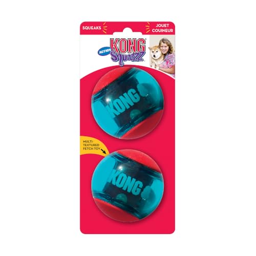KONG – Squeezz Action Ball, Rot – Interaktives, Quietschendes Apportierspielzeug mit Mehrfachen Texturen – Für Große Hunde… von KONG
