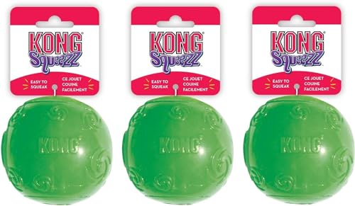 KONG Squeezz Ball Hundespielzeug, mittelgroß, 6,3 cm Durchmesser, 3 Stück von KONG