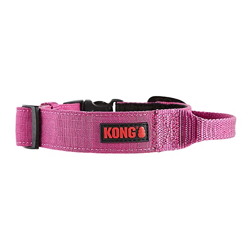 KONG Ultra-strapazierfähiges, gepolstertes Hundehalsband mit Komfortgriff, Größe L, Rosa von KONG