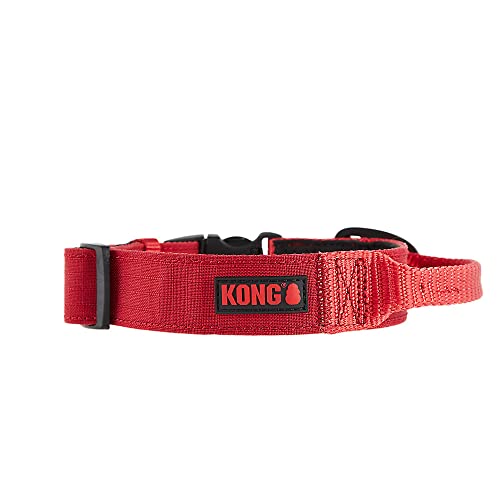 KONG Ultra-strapazierfähiges, gepolstertes Hundehalsband mit Komfortgriff, Größe L, Rot von KONG