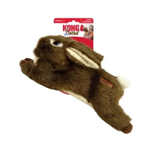 KONG Wild Low Stuffing Hundespielzeug - Hase - Langlebiges Plüschtier mit Quietscher - Minimale Füllung für weniger Unordnung - Weiches Kauspielzeug für kleine, mittelgroße und große Hunde von KONG