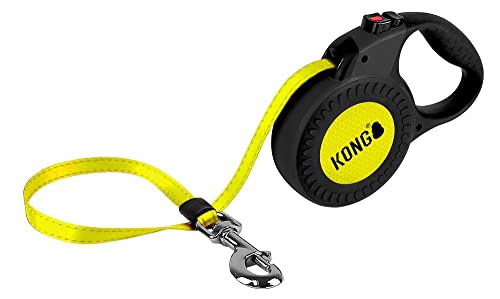 KONG ausrollbare Hundeleine in 5m Länge I Für große Hunde bis 50kg I Größe L I Hochwertige Rollleine mit Break & Lock System in gelb-schwarz I Leine mit Softgriff & hochreflektierendem Gurt von KONG