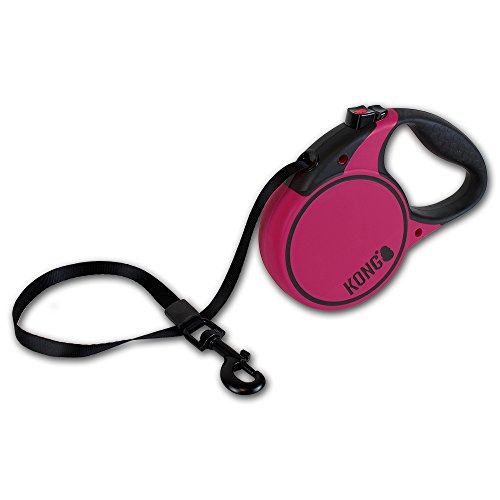 KONG ausrollbare Hundeleine in 5m Länge I Für große Hunde bis 50kg I Größe L I Hochwertige Rollleine mit Break & Lock System in pink I komfortable Leine mit Softgriff & reflektierendem Gurt von KONG