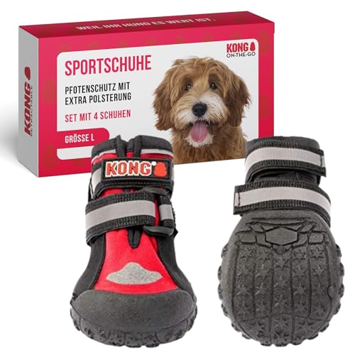 KONG Sportschuhe für große Hunde 4 Stück in Größe L I Hochwertiger Pfotenschutz mit Polsterung I Bequeme Schuhe für Hundepfoten I Einfache & sichere Nutzung I Robustes & waschbares Material von KONG