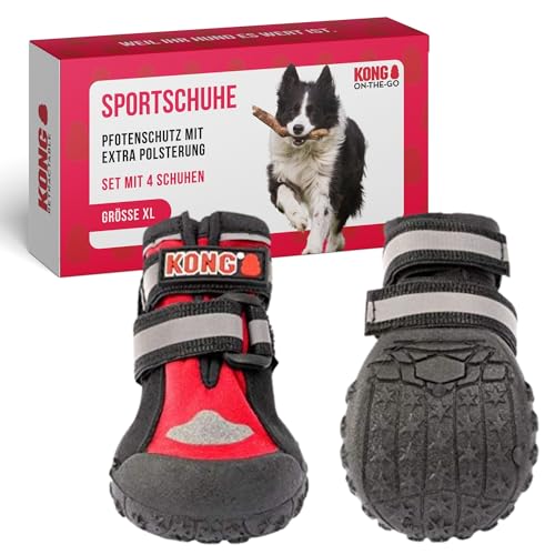 KONG Sportschuhe für sehr große Hunde 4 Stück in Größe XL I Hochwertiger Pfotenschutz mit Polsterung I Bequeme Schuhe für Hunde I Einfache & sichere Nutzung I Robustes & waschbares Material von KONG