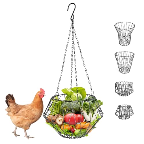 KONIDUN Faltbarer Hühner-Futterspender aus Metall, 16,5 cm, mit 4 Ketten zum Aufhängen, für Veggie-Leckerli-Ball, Spielzeug für Stall KONIDUN Faltbarer Hühner-Futterspender aus Metall, 16,5 cm, mit 4 Ketten zum Aufhängen, für Veggie-Leckerli-Ball, Spielzeug für Stall von KONIDUN