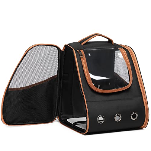 Haustier Hunde Katzen Rucksack mit Netzfenster Haustiere Reisen Atmungsaktive Rucksack Tragbar Transportrucksack Transporttasche für Haustiere Reisen bis zu 5,9 kg(Schwarz) von KONO
