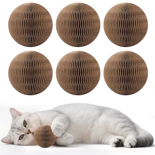 KONOATOR 6er-Pack Katzenballspielzeug aus Karton mit Glocke - Interaktives Katzenspielzeug zum Jagen, Schlagen und Trainieren - Langlebiger und unwiderstehlicher Spaß für Katzen von KONOATOR