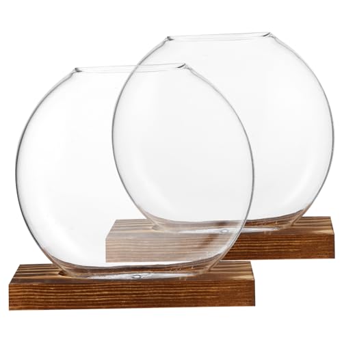 KONTONTY 2 Sets Holzvasen Gartenpflanzenknospenvasen Solar Terrarium Mini Vintage Vase Vasen Heimdekor Vasen Für Blumen Große Vase Retro Glas Schreibtischvase von KONTONTY