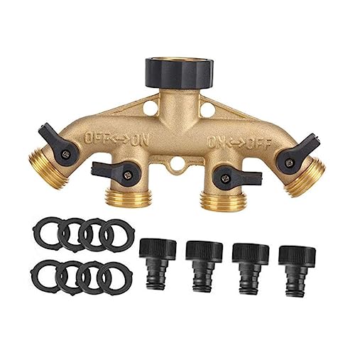 KONTONTY 4-Wege-wasserhahnverteiler Aus Messing Mit Gartenschlauchanschluss 3/4 Zoll Ballventil Nach Eu-Standard Acht Gummidichtungen Für Optimale Abdichtung von KONTONTY
