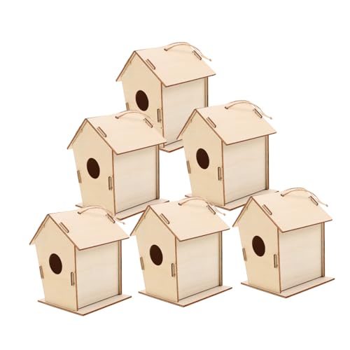 KONTONTY 6 Stück Teiliges DIY Vogelhaus aus Holz zum Bemalen Unbemalte Graffiti Bastelset Stabiles Outdoor Vogelhaus für Mädchen Pädagogisches Bastelspielzeug zur Motorischer Fähigkeiten von KONTONTY