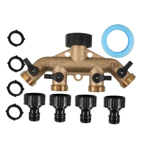 KONTONTY Robuster 4-Port- Aus Messing Gartenschlauchverteiler Einfach Zu Installierender Wasserschlauchadapter Für Mehrere von KONTONTY
