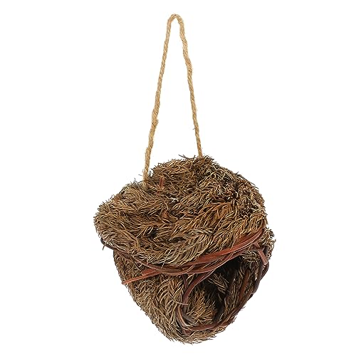 KONTONTY Strohvogelkäfig gewagter Vogelkäfig vogelhaus tierwesen gartendeko tierisch Vogelhäuschen Seegras hängend klein Garten vogelnest Vogel Ruheplatz Himmelzedernblätter Light Brown von KONTONTY