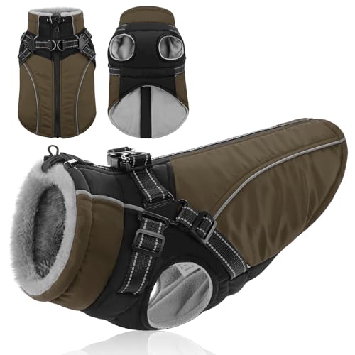 KONVINIT Hundemantel Grosse Hunde wasserdicht,Wintermantel mit Geschirr, Fleecefutter und reflektierende Elemente (XXL) von KONVINIT