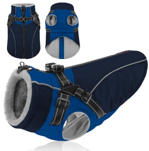 KONVINIT Hundemantel mit Geschirr für große Rassen - Robuster, Wasserabweisender Wintermantel mit Fleecefutter für Outdoor Aktivitäten bei kaltem Wetter von KONVINIT