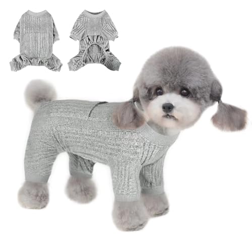 KONVINIT Hunde Pullover,Hundepyjama Klassisch Unisex,Weicher und Entspannter Hundeschlafanzug mit Elastischer Bund Atmungsaktiv Hund Jumpsuit mit Taschen für Kleine bis Mittelgroße Hunde,Grau L von KONVINIT