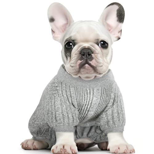 KONVINIT Hunde Pullover,Hundepyjama Klassisch Unisex,Weicher und Entspannter Hundeschlafanzug mit Elastischer Bund Atmungsaktiv Hund Jumpsuit mit Taschen für Kleine bis Mittelgroße Hunde,Grau S von KONVINIT