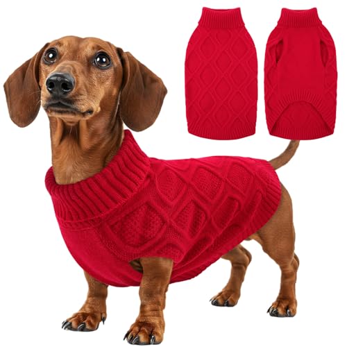 KONVINIT XL Hundepullover Grosse Hunde Winter Warm Hundemantel für Grosse Hunde Jumper Hund mit Rollkragen,Zopfstrick-Muster in Rot von KONVINIT