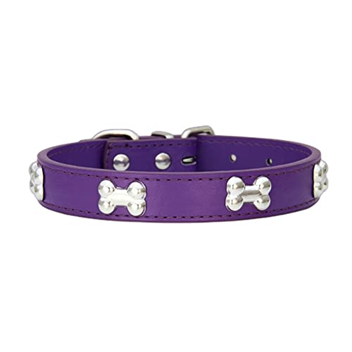 KOOBS Hundegeschirr Haustierhundkragen Leder Langlebige Haustier Supplies Accessoires Hundekragen Welpe Mopskragen Kleine Mittelgroße Hunde-Purple,L von KOOBS