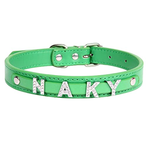 KOOBS Hundegeschirr Hunde Katzenkragen Leder Welpenkatze Kragen Mit Strassbuchstaben Für Kleine Mittelgroße Hunde-Green,L von KOOBS