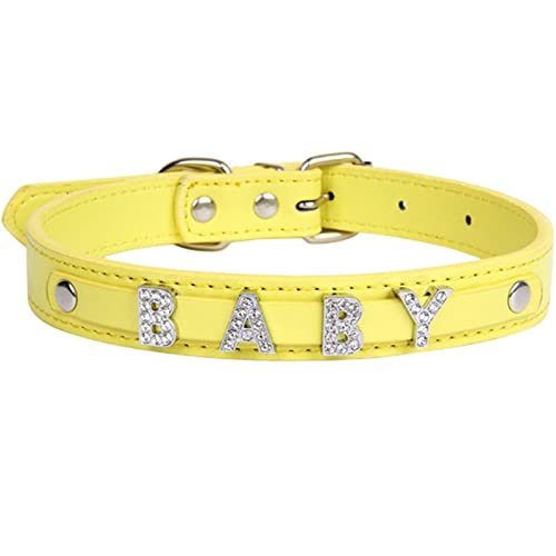 KOOBS Hundegeschirr Hunde Katzenkragen Leder Welpenkatze Kragen Mit Strassbuchstaben Für Kleine Mittelgroße Hunde-Yellow,M von KOOBS