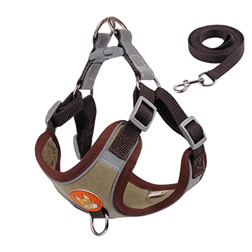 KOOBS Hundegeschirr Kein Pull -Hundekabelbaum Und Leine Set EIN Verstellbares Welpenkatkabelbaumweste Reflektierende Wanderleine Für Kleine Hunde-Brown,XL 10-14 Kg von KOOBS