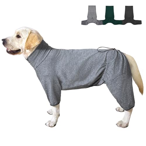 KOOGAL Genesungspyjama für Hunde, Overall für große Hunde, vierbeinige Haustierkleidung, Größe XL dehnbar (dünn, grau), Größe 5XL, geeignet für 34 - 43 kg von KOOGAL