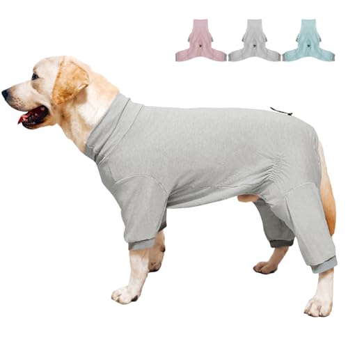 KOOGAL Genesungspyjama für Hunde, Overall für große Hunde, vierbeinige Haustierkleidung, XL Stretch (dünnes Grau, Größe XXL, geeignet für 8,2–12,7 kg) von KOOGAL