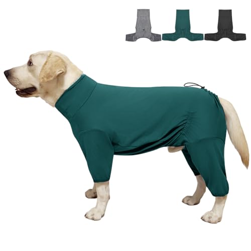 KOOGAL Genesungspyjama für große Hunde, vierbeinige Haustierkleidung, XL-Stretch (dünn, dunkelgrün, Größe L, geeignet für 2,7–5,4 kg) von KOOGAL
