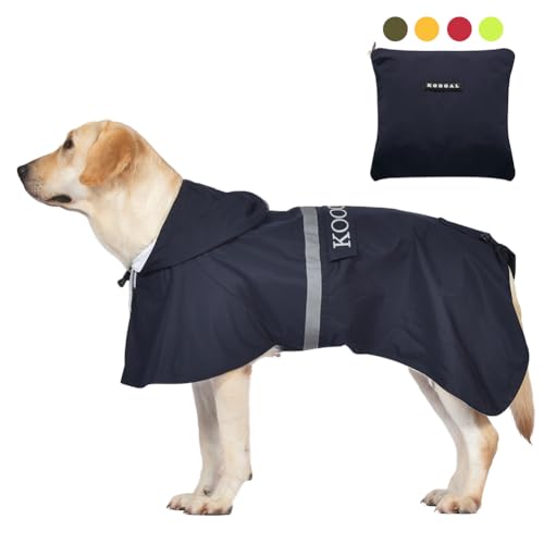 KOOGAL Große Hunde Regenjacken Mit Kapuze,Hunde Regenmantel,Mit Reflektierenden Sicherheitsstreifen, Wasserdichter Hundemackintosh, Geeignet Für Mittlere Und Große(Marineblau, 5XL) von KOOGAL