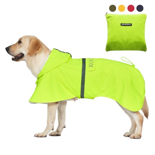 KOOGAL Große Hunde Regenjacken Mit Kapuze,Hunde Regenmantel,Mit Reflektierenden Sicherheitsstreifen, Wasserdichter Hundemackintosh, Geeignet Für Mittlere Und Große (Fluoreszie Grün, 4XL) von KOOGAL