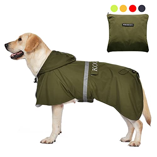 KOOGAL Große Hunde Regenjacken Mit Kapuze,Hunde Regenmantel,Mit Reflektierenden Sicherheitsstreifen, Wasserdichter Hundemackintosh, Geeignet Für Mittlere Und Große (Grün, 4XL) von KOOGAL