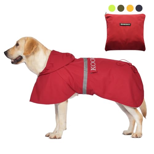 KOOGAL Große Hunde Regenjacken Mit Kapuze,Hunde Regenmantel,Mit Reflektierenden Sicherheitsstreifen, Wasserdichter Hundemackintosh, Geeignet Für Mittlere Und Große (Rot, 5XL) von KOOGAL