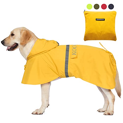 KOOGAL Großer Hunde-Regenmantel, Poncho, wasserdicht, für mittelgroße und große Größe, für Hunde, Regenmantel, Kleidung (Gelb, 2XL) von KOOGAL