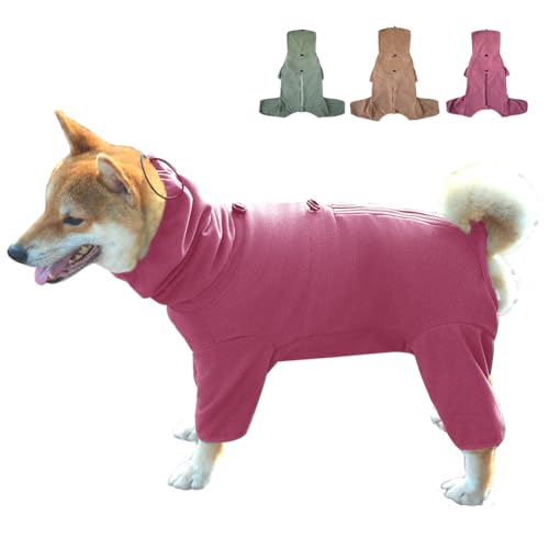 KOOGAL Hunde-Pyjama, geeignet für kleine und mittelgroße Hunde – ausgewachsene Hundekleidung, vierbeiniger Anzug – Haustier-Hauskleidung (Rot, Größe 2XL) von KOOGAL