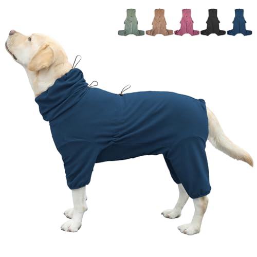 KOOGAL Hunde-Pyjama für große Hunde, extra groß, dehnbar, geeignet für Erwachsene, mittelgroße Hunde, große Haustier-Overall, vierbeinige Hundekleidung, Haustierkleidung (Blau, 6XL) von KOOGAL
