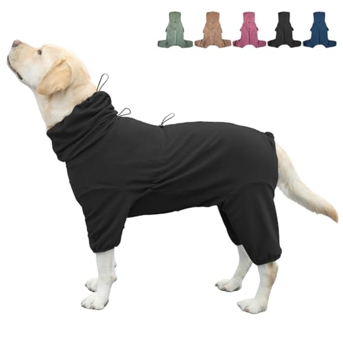 KOOGAL Hunde-Pyjama für große Hunde, extra groß, dehnbar, geeignet für Erwachsene, mittelgroße Hunde, große Haustier-Overall, vierbeinige Hundekleidung, Haustierkleidung (Schwarz, 6XL) von KOOGAL