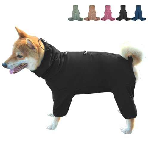 KOOGAL Hunde-Pyjama für große Hunde, extra groß, dehnbar, geeignet für Erwachsene, mittelgroße Hunde, große Haustier-Overall, vierbeinige Hundekleidung, Haustierkleidung (Schwarz, Größe 2XL) von KOOGAL