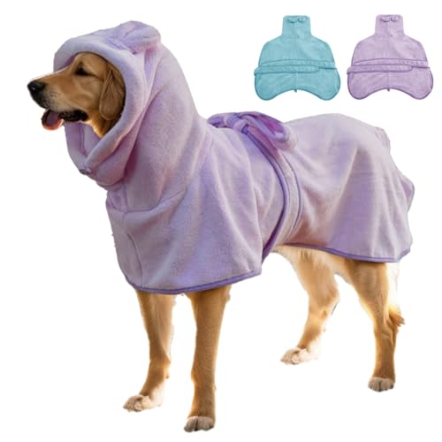 KOOGAL Mikrofaser-Hunde-Bademantel, Handtuch, super saugfähig, schnell trocknend, Bademantel für Welpen, geeignet für mittelgroße und große Hunde (Lila, XL) von KOOGAL