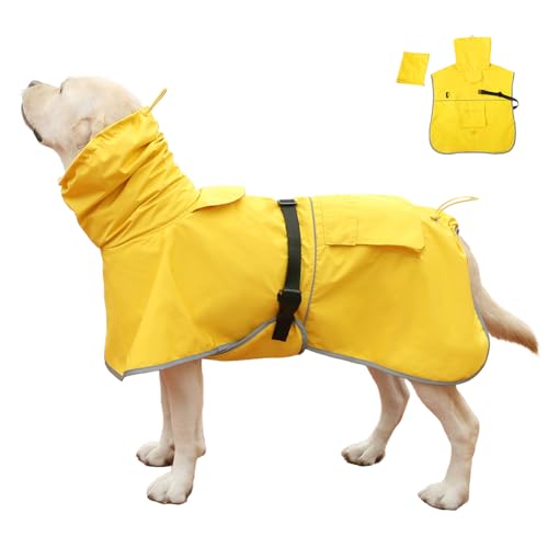 KOOGAL Regenmantel für große Hunde, wasserdicht, für mittelgroße und große Hunde, Gelb, Größe 5XL von KOOGAL