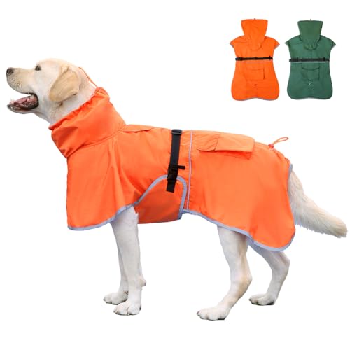 KOOGAL Regenmantel für große Hunde, wasserdicht, für mittelgroße und große Hunde, Orange, Größe 4XL von KOOGAL