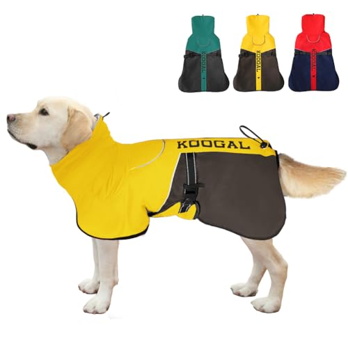 KOOGAL Regenmantel für mittelgroße und große Hunde mit hohem Kragen, verdickt, warm, reflektierend, für mittelgroße und große Hunde, Gelb, Größe 3XL KOOGAL Regenmantel für mittelgroße und große Hunde mit hohem Kragen, verdickt, warm, reflektierend, für mittelgroße und große Hunde, Gelb, Größe 3XL von KOOGAL